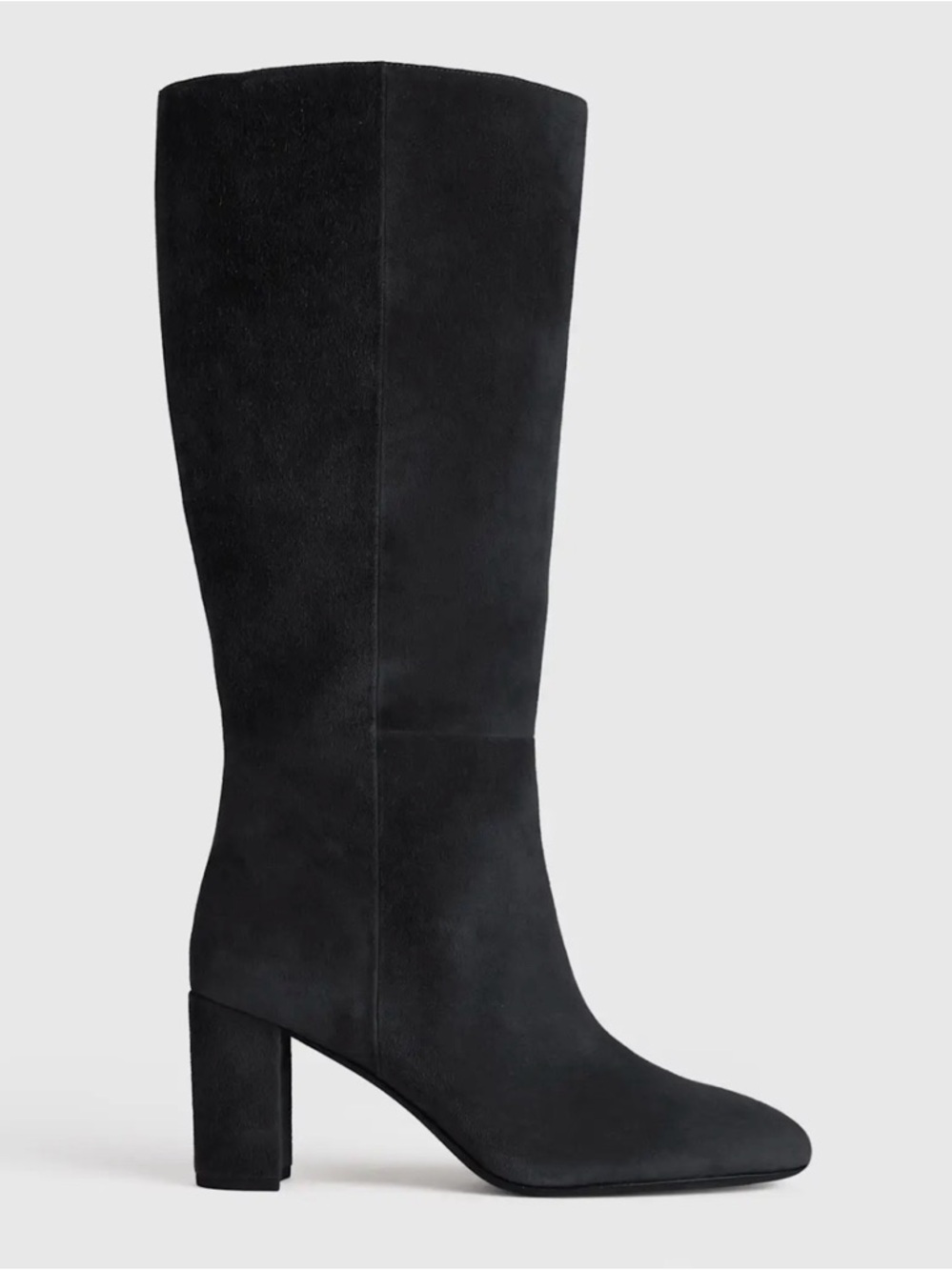 Quince Classic Black Italian Suede Knee-High Block Heel Boot 8.5‎